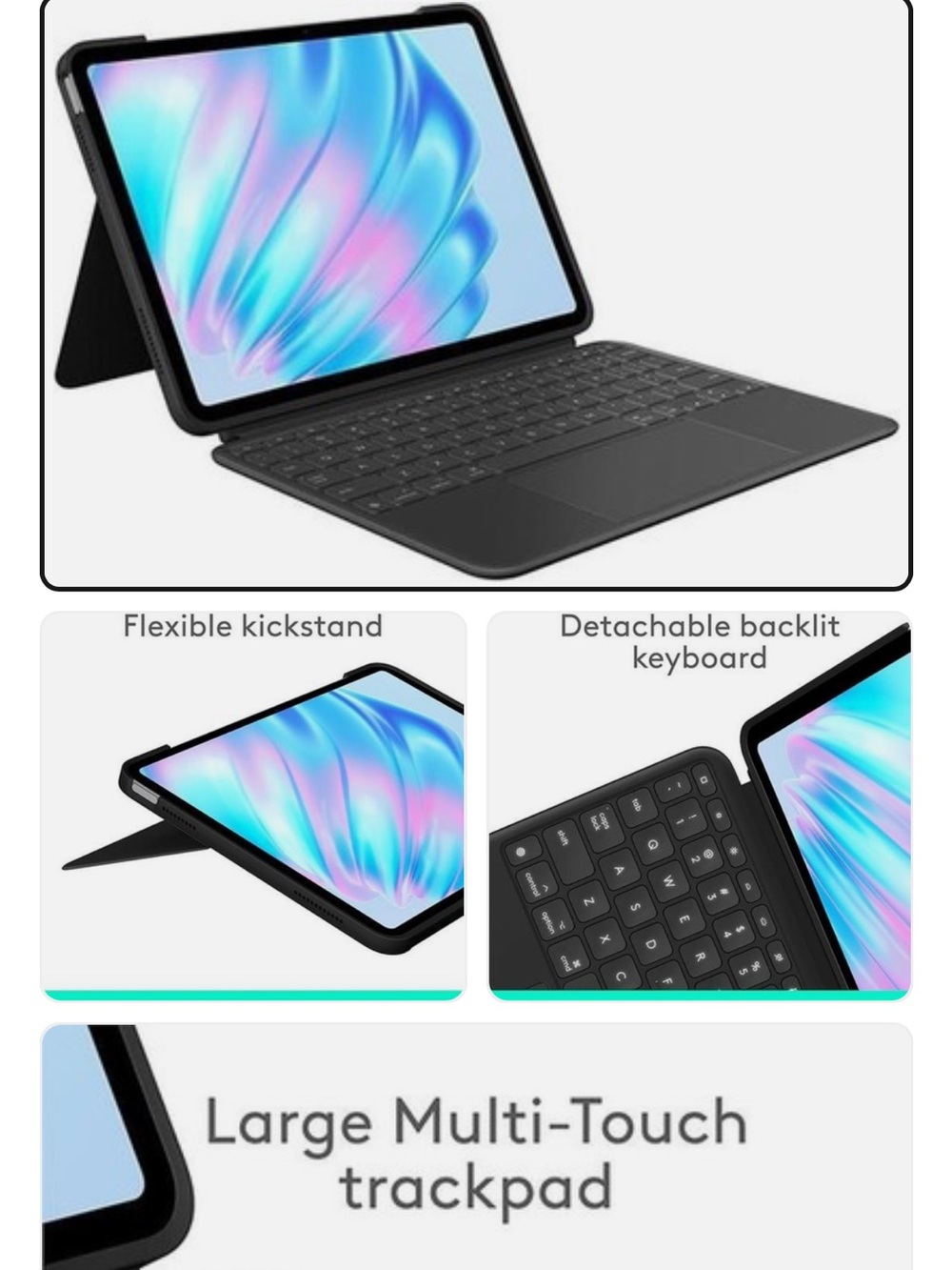 Logitech Grey  Detachable Keyboard Case for 11in iPad Air